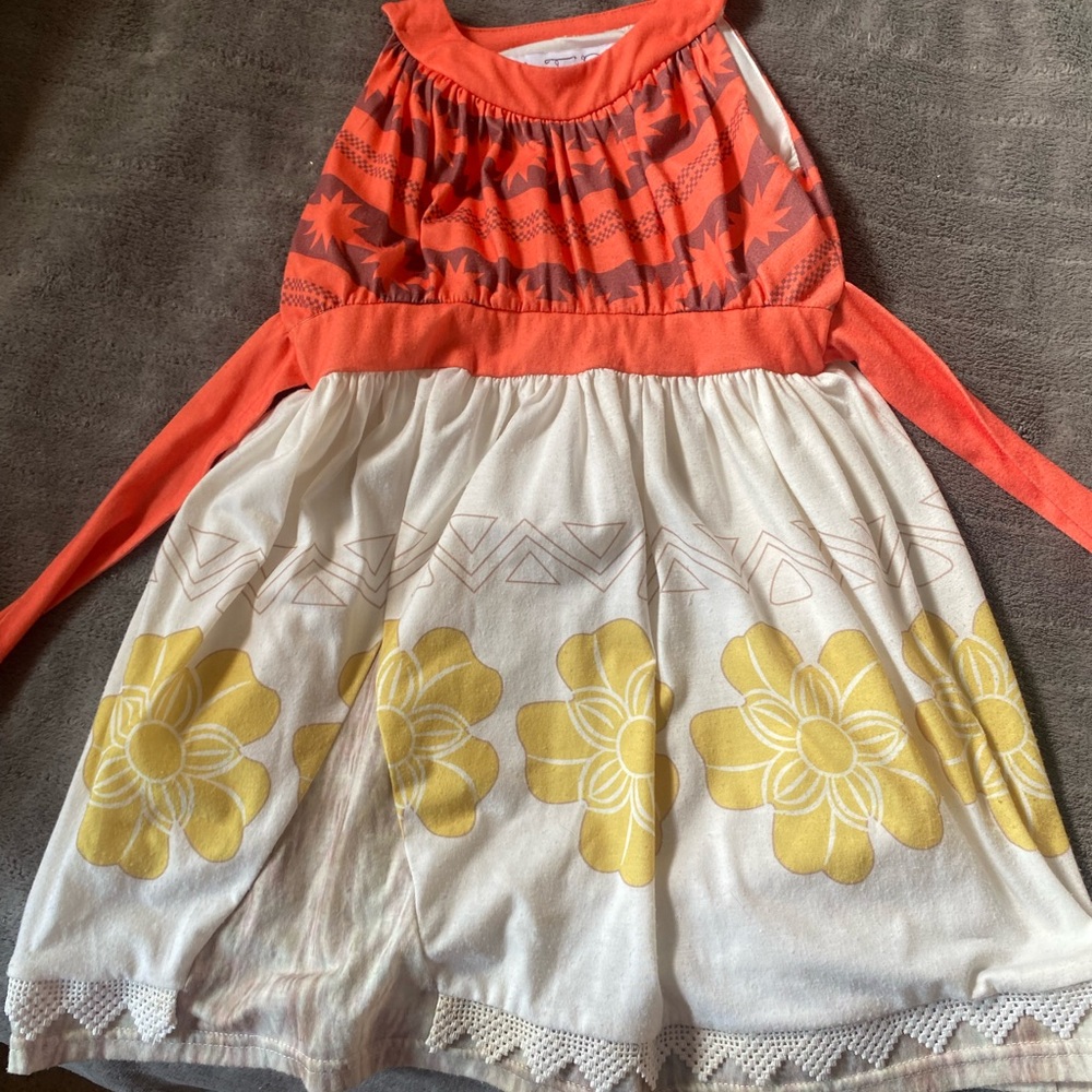 Kids Casual Dress with Orange and Yellow Floral Design